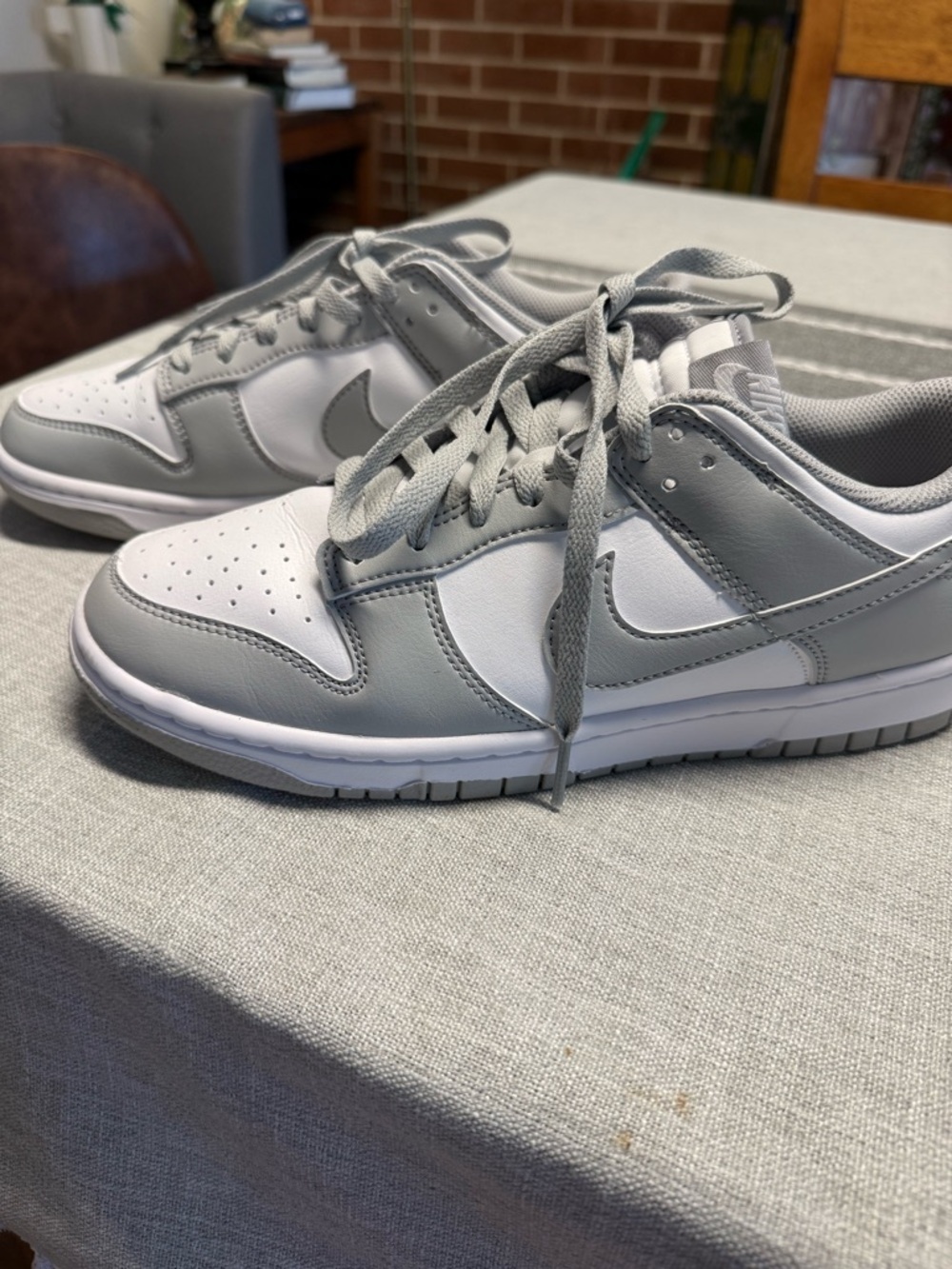 Mens Nike Dunk Low Retro - White & Light Gray - Picture 3 of 5
